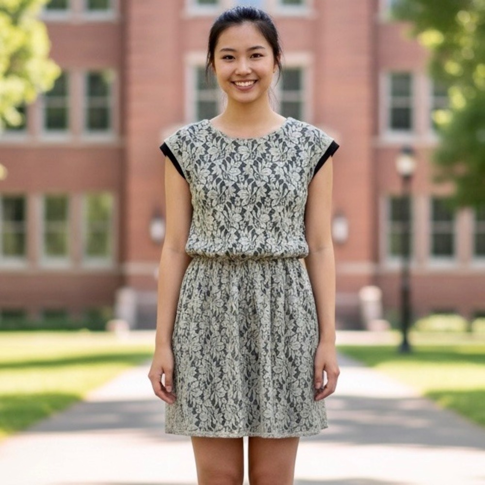 Urban Outfitters Renewal Lace Jersey Mini‎ Dress Women Small Green White Floral
